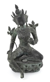 NEPALESE BRONZE FIGURE OF TARA Late 19th Century Height 17".