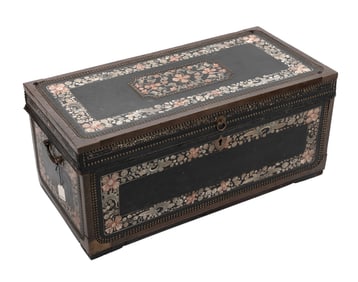 CHINA TRADE DECORATED CAMPHORWOOD TRUNK Mid-19th Century Height 15.5". Width 36". Depth 18".