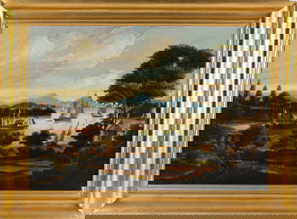 THOMAS CHAMBERS (New York/England, 1808-1866/1869), View of Tarrytown, New York, circa 1850., Oil on: THOMAS CHAMBERSNew York/England, 1808-1866/1869View of Tarrytown, New York, circa 1850. Unsigned.Oil on canvas, 25" x 36". Framed. Provenance:Kennedy Galleries, Inc., New York.Property of Rear Admi