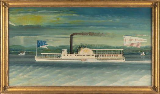 JAMES BARD (New York, 1815-1897), Portrait of the steamer Thomas Collyer., Oil on canvas, 25.5" x: JAMES BARDNew York, 1815-1897Portrait of the steamer Thomas Collyer. Signed and dated lower right "Drawn and Painted by James Bard N.Y. 1850". Inscribed lower left "Built by Thomas Collyer".Oil on can