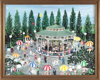 MAXWELL MAYS (Rhode Island, 1918-2009), Carousel scene, probably the Crescent Park Looff Carousel in