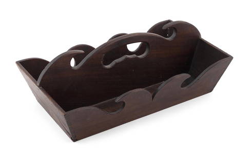 CUTLERY TRAY 19th Century Height 4.5". Length 12.25". Width 7".: CUTLERY TRAY19th CenturyBold wave carvings on handle and sides. Finely carved dovetails.Height 4.5". Length 12.25". Width 7". Provenance:The Collection of Arun and Barbara Singh.