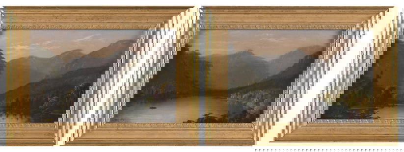 DANIEL CHARLES GROSE (New York/Canada, 1838-1900), Pair of mountain lake landscapes., Oils on: DANIEL CHARLES GROSENew York/Canada, 1838-1900Pair of mountain lake landscapes. Both signed lower left "D.C. Grose" and dated 1869.Oils on canvas, 8" x 12". Framed 12" x 16". Provenance:William Vareik