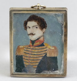 PORTRAIT MINIATURE, POSSIBLY OF SIMON BOLIVAR 19th Century 2.25" x 1.75". Framed 2.5" x 2".