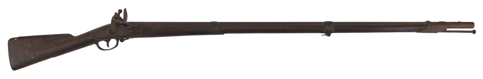 WAR OF 1812 U.S. SPRINGFIELD FLINTLOCK MUSKET Early 19th Century Length of barrel 44". Total length: WAR OF 1812 U.S. SPRINGFIELD FLINTLOCK MUSKET Early 19th Century .69 cal. Both lock plate and butt plate marked "1812". Stamped "U.S. SNY" at rear of barrel. Length of barrel 44". Total length 59".