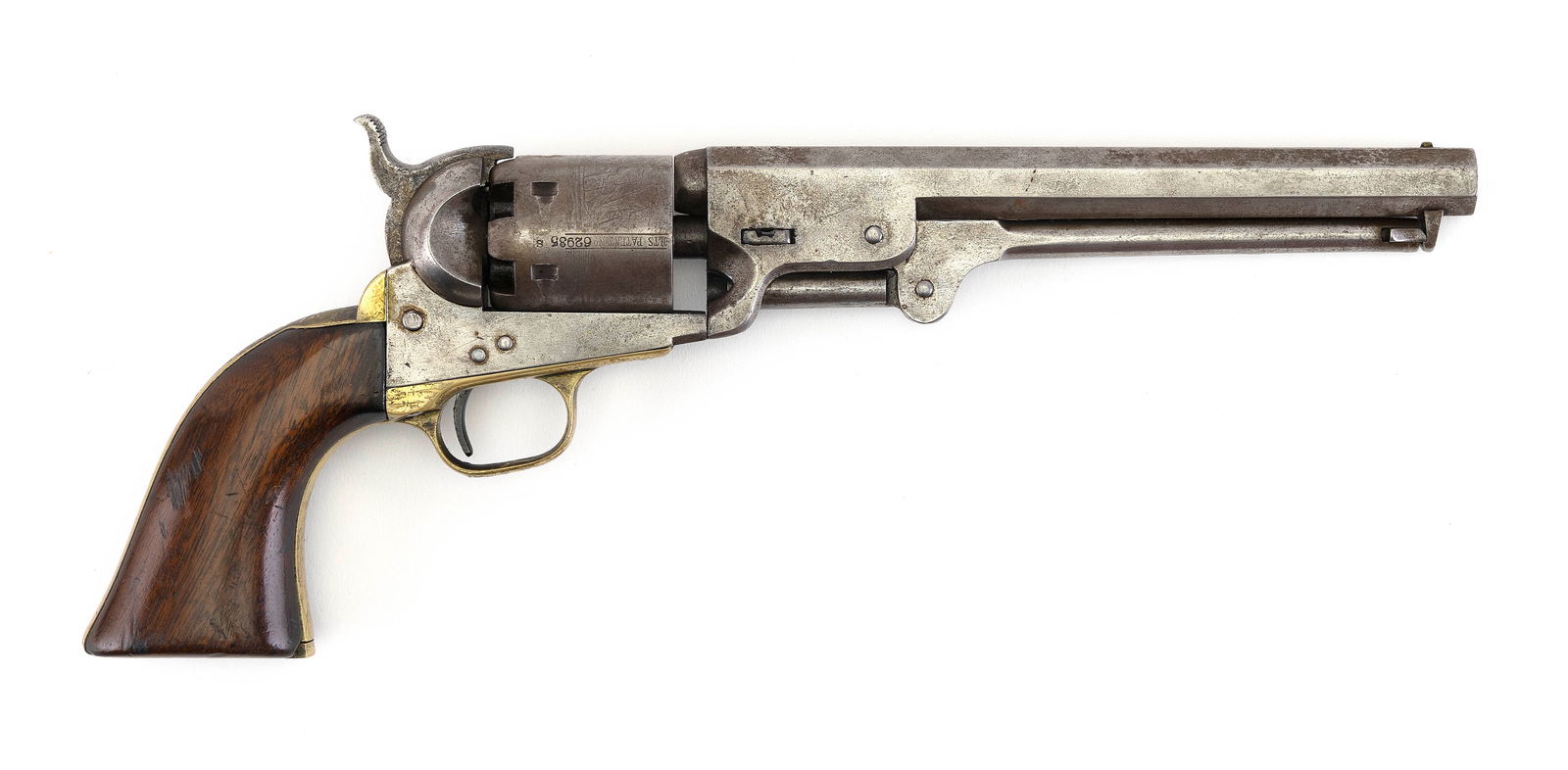 COLT NAVY REVOLVER 19th Century Length of barrel 7.5". Total length 13".: COLT NAVY REVOLVER19th Century.36 cal., Serial #62935, all matching.Length of barrel 7.5". Total length 13".