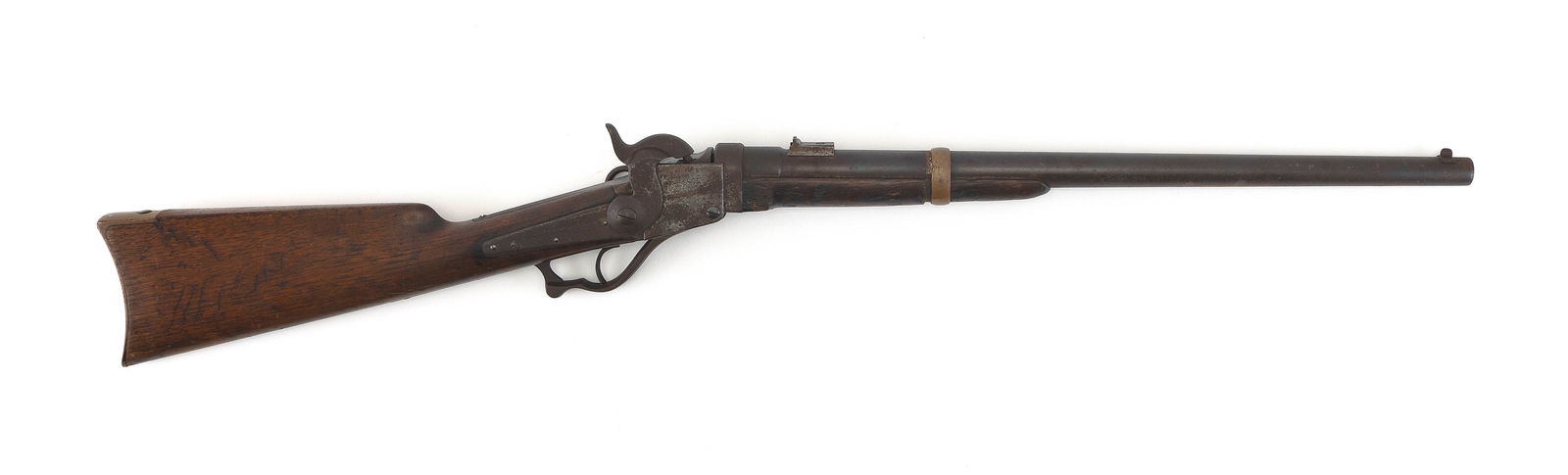 STARR CARBINE 19th Century Length of barrel 21". Total length 38".: STARR CARBINE19th Century.52 cal. Two cartouche stamps on left side of stock.Length of barrel 21". Total length 38".
