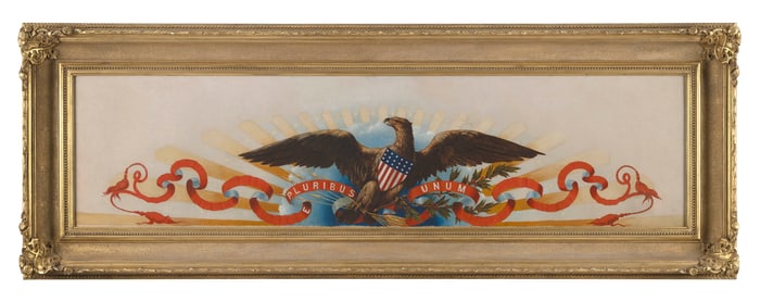 AMERICAN SCHOOL (Circa 1860s,), Outstanding Civil War-era patriotic painting of a spread-wing eagle