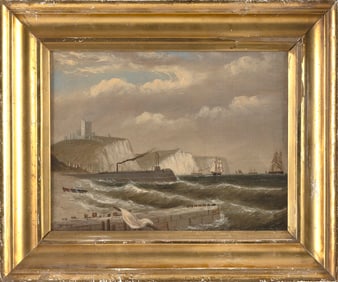 CLEMENT DREW (Massachusetts, 1806-1889), "Dover Pier England", a view of the English coast., Oil on