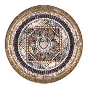 GILT FRAMED SAILOR'S VALENTINE 19th/20th Century Valentine diameter 16". Framed diameter 20".