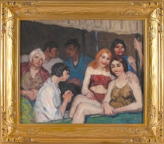 ATTRIBUTED TO GEORGE A. RENOUARD (New York, 1885-1954), "Picnic Bound"., Oil on canvas, 20" x 24".