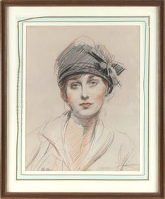PAUL CESAR HELLEU (New York/France/England, 1859-1927), Portrait of a young lady wearing a hat.,