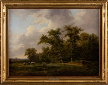 ATTRIBUTED TO BAREND CORNELIS KOEKKOEK (The Netherlands/Germany, 1803-1862), Landscape with cattle.,