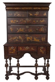 WILLIAM AND MARY JAPANNED HIGHBOY First Quarter of the 18th Century Height 70". Width 41.75". Depth
