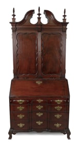 CHIPPENDALE MAHOGANY BLOCK-FRONT SECRETARY Boston, Circa 1780 Height 96". Width 42". Depth 23".