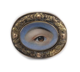 RARE MINIATURE "LOVER'S EYE" PAINTING Early 19th Century Watercolor on ivory, 1" x 1.25". Framed