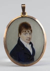 AMERICAN SCHOOL (Early 19th Century,), Portrait miniature of a young man wearing a blue jacket.,