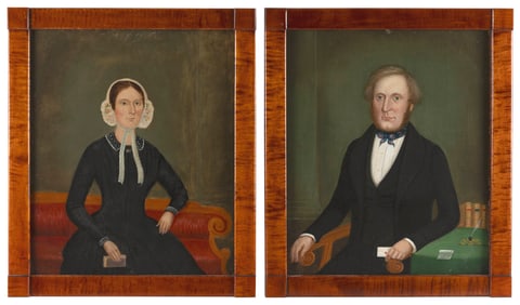 AMERICAN SCHOOL (Mid-19th Century,), Pair of portraits, presumably a husband and his wife., Oils on