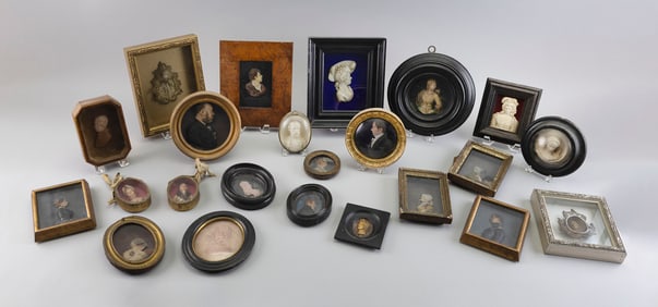 COLLECTION OF PORTRAIT MINIATURES 18th/19th Century Framed to 9" x 7".