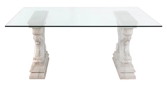 NEOCLASSICAL PEDESTAL DINING TABLE Height 30.5". Length 70". Width 50".
