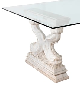 NEOCLASSICAL PEDESTAL DINING TABLE Height 30.5". Length 70". Width 50".