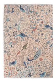 ORIENTAL RUG IN AN AVIARY FOREST DESIGN: 6'0" X 9'0" 21st Century