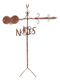 CAST IRON WEATHER VANE FROM THE SMUGGLER'S HOUSE IN SWANSEA, MASSACHUSETTS 19th Century Height 66".