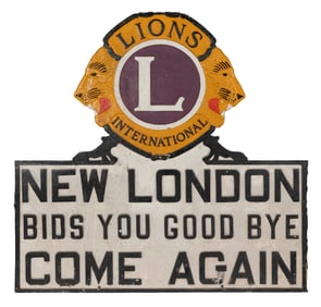 LIONS INTERNATIONAL CAST METAL DOUBLE-SIDED SIGN 20th Century Height 34". Width 36".