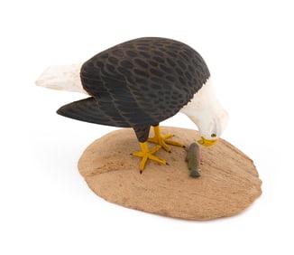 RARE HAROLD NELSON GIBBS MINIATURE BALD EAGLE EYEING A RAINBOW TROUT Barrington, Rhode Island,
