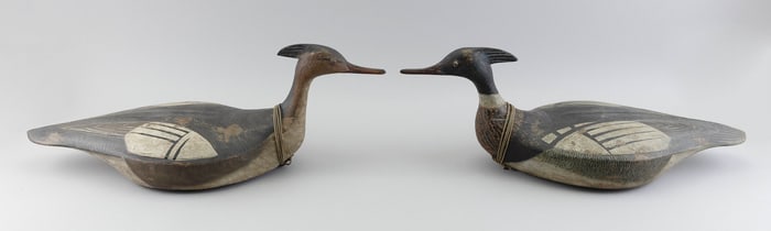 PAIR OF FOLKSY REGGIE BIRCH RED-BREASTED MERGANSER DECOYS Chincoteague, Virginia, 1953- Lengths 24".