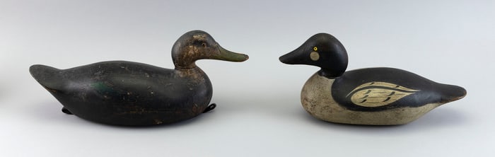 TWO MASON DECOY FACTORY DECOYS Detroit, Michigan, Late 19th Century Lengths 15" and 17".