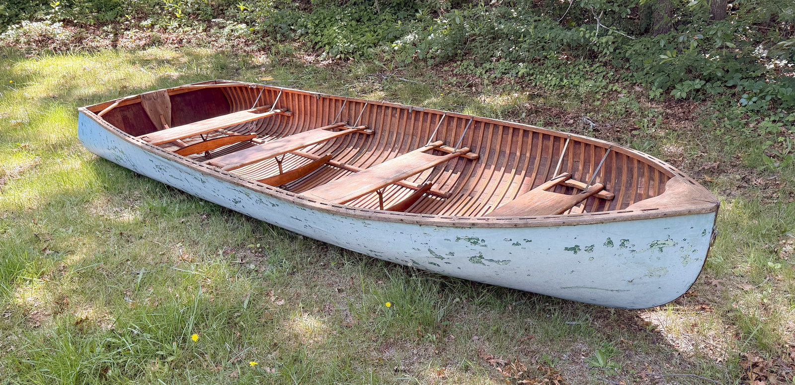 VINTAGE GUIDE BOAT Early 20th Century Length approx. 14'0".: VINTAGE GUIDE BOAT Early 20th Century Canvas over wood. Found in the Adirondacks. Length approx. 14'0".