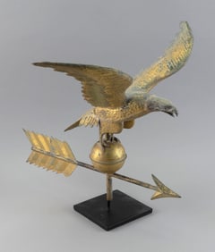 GILT COPPER EAGLE WEATHER VANE 19th Century Height 15.5". Length 18". Wing span 18.5".