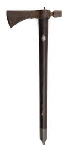 NATIVE AMERICAN PIPE TOMAHAWK 19th Century Length 19.5".: NATIVE AMERICAN PIPE TOMAHAWK19th CenturyHandle with inlaid sunburst.Length 19.5". Provenance:Private Collection, Wisconsin.