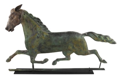 ETHAN ALLEN-TYPE RUNNING HORSE WEATHER VANE 19th Century Height 22.75". Length 37".