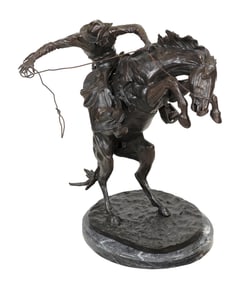 AFTER FREDERIC REMINGTON (20th Century,), The Bronco Buster., Bronze, total height including base
