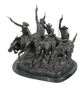 AFTER FREDERIC REMINGTON (20th Century,), Coming Through the Rye., Bronze, total height including