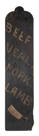 "BEEF VEAL PORK LAMB" PAINTED WOODEN SIGN 19th Century Height 76". Width 17.75".