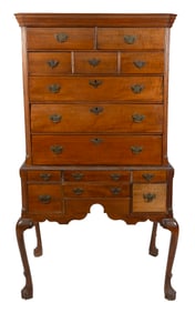 QUEEN ANNE TIGER MAPLE HIGHBOY Late 18th Century Height 73". Width 43". Depth 22".
