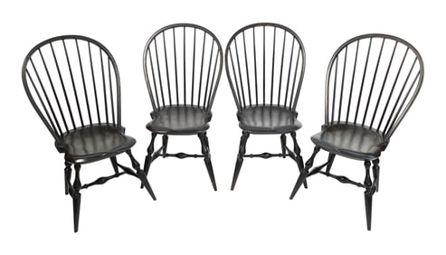 SET OF FOUR WARREN CHAIR WORKS WINDSOR CHAIRS Warren, Rhode Island, Contemporary Back heights 38.5".