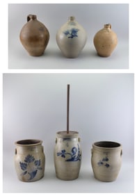 SIX PIECES OF STONEWARE 19th Century Heights from 12" to 16.5".