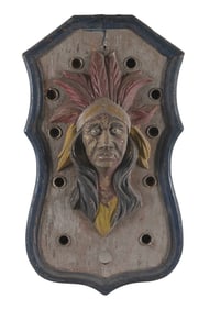 RARE POLYCHROMED FIGURAL PLAQUE, PROBABLY FROM A CAROUSEL Early 20th Century Height 33". Width 18".