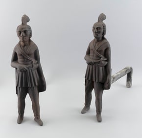 PAIR OF CAST IRON FIGURAL ANDIRONS Early 20th Century Heights 20.5".
