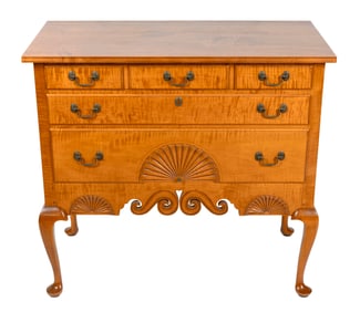 ELDRED WHEELER TIGER MAPLE DUNLAP-STYLE LOWBOY Massachusetts, 20th Century Height 36". Width 39".