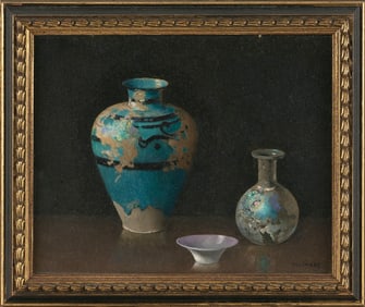 HARRY WILLSON WATROUS (New York/California, 1857-1940), Still life of porcelain., Oil on canvas