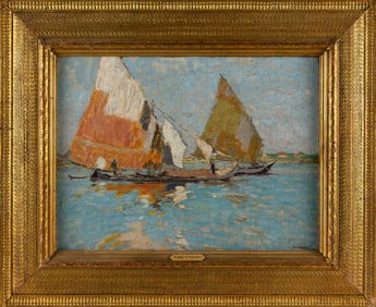 HARRY AIKEN VINCENT (Massachusetts/New York/Illinois, 1864-1931), "Italian Boats, Italy"., Oil on