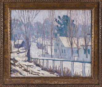 ALLEN TUCKER (New York, 1866-1939), Winter landscape., Oil on canvas, 25" x 30". Framed 32" x 37".