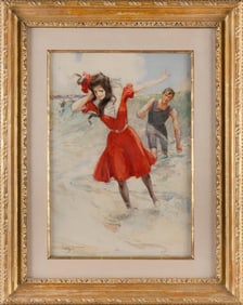 WALTER GRANVILLE-SMITH (New York/New Jersey, 1870-1938), Day at the beach., Watercolor, 21" x 14"