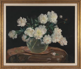 MARGUERITE STUBER PEARSON (Massachusetts, 1898-1978), Still life of white flowers in a glass vase.,