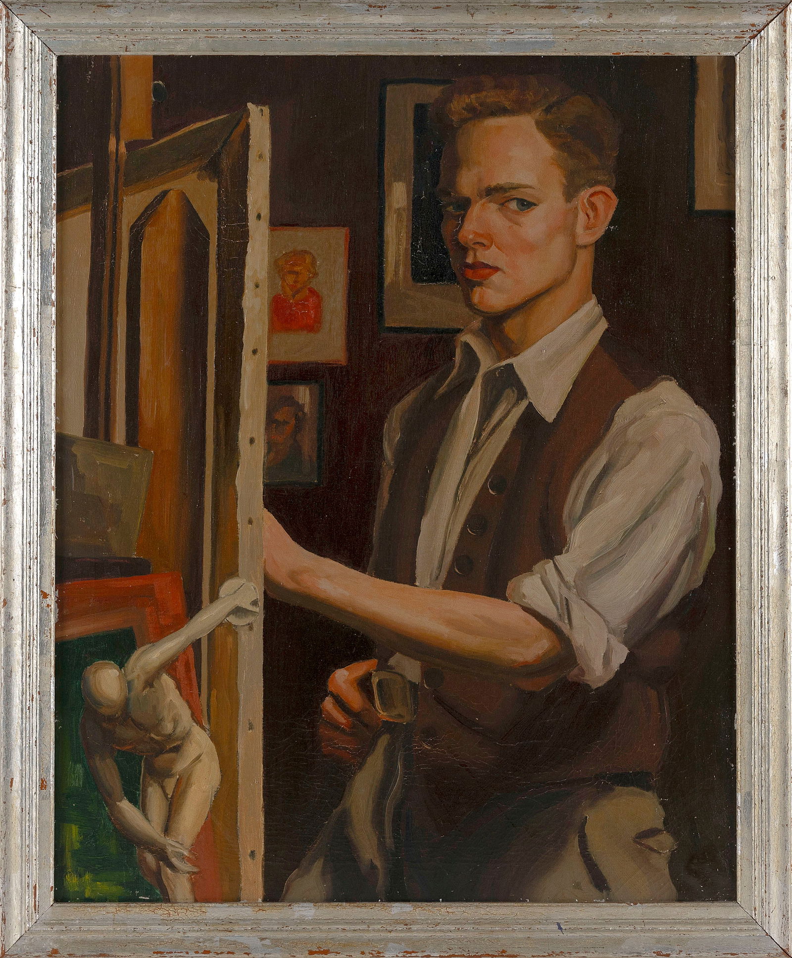 FRANK MCNITT (America, 1912-1972), Self portrait., Oil on canvas, 30" x 24". Framed 34" x 28". (1 of 11)